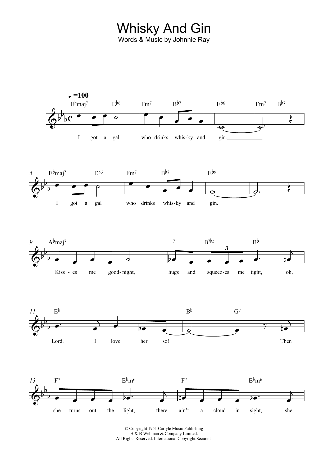 Learn to play Johnnie Ray Whisky And Gin sheet music for Lead Sheet / Fake Book in minutes. Price: 5.9900$ Johnnie Ray Whisky And Gin sheet music notes and chords arranged for Lead Sheet / Fake Book