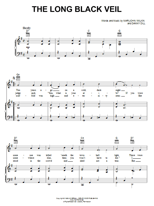 Johnny Cash The Long Black Veil sheet music notes and chords. Download Printable PDF.