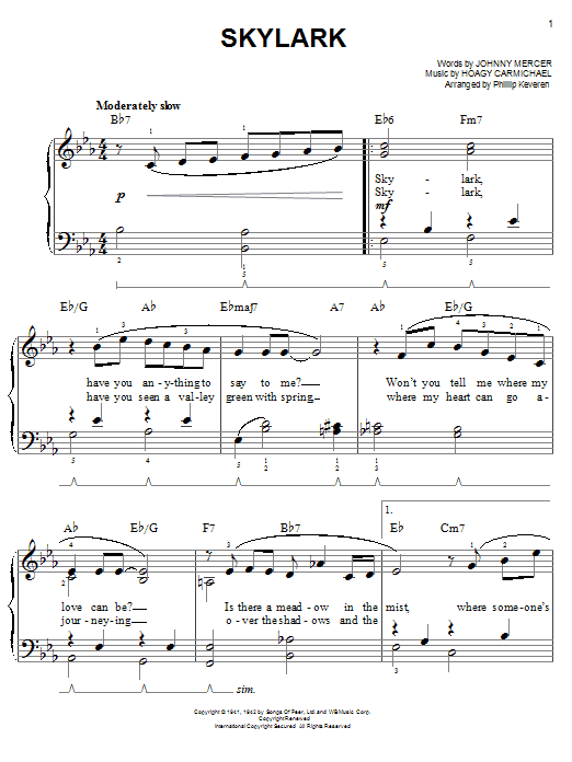 Johnny Mercer Skylark sheet music notes and chords. Download Printable PDF.