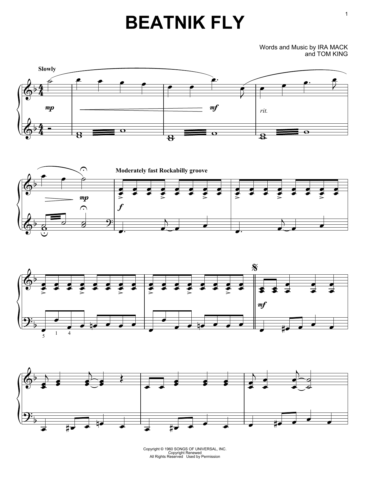 Johnny & The Hurricanes Beatnik Fly sheet music notes and chords. Download Printable PDF.