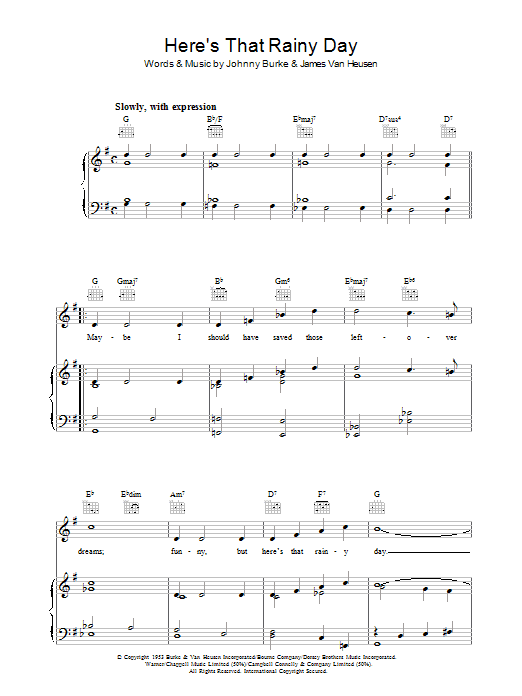 Jimmy Van Heusen Here S That Rainy Day Sheet Music Pdf Notes Chords Pop Score Piano Vocal Guitar Right Hand Melody Download Printable Sku 37528