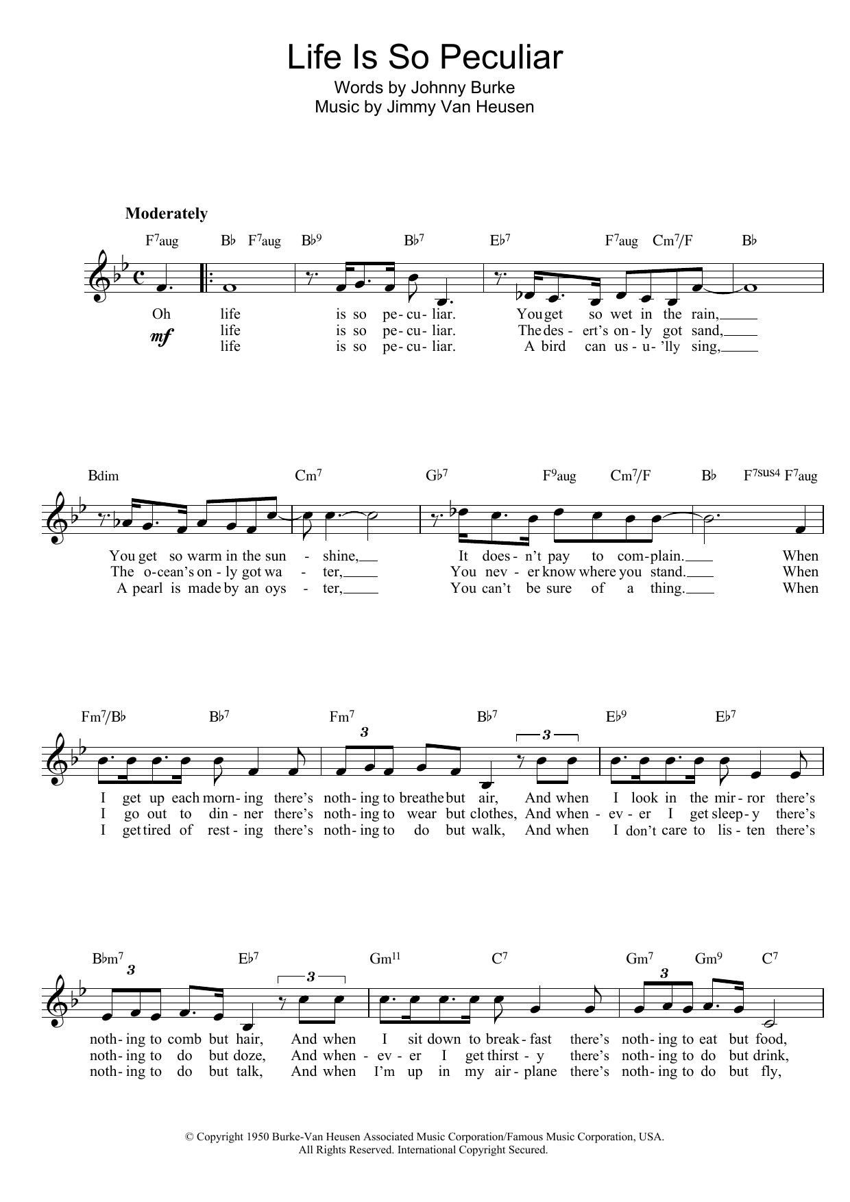 Johnny Burke Life Is So Peculiar sheet music notes and chords arranged for Lead Sheet / Fake Book