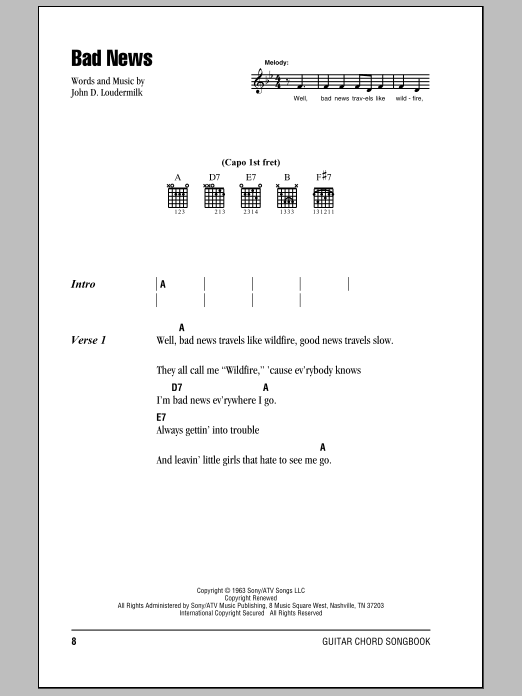 Johnny Cash Bad News sheet music notes and chords. Download Printable PDF.