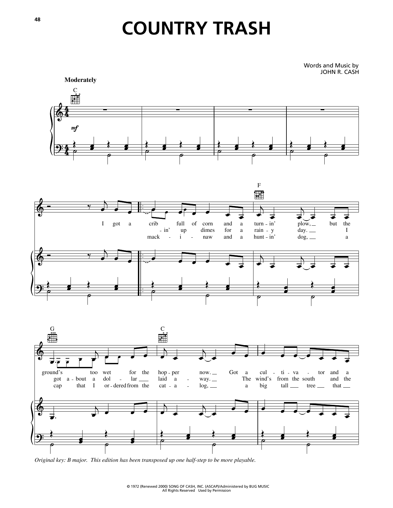 Johnny Cash Country Trash Sheet Music Notes Chords Download Printable Pdf Score