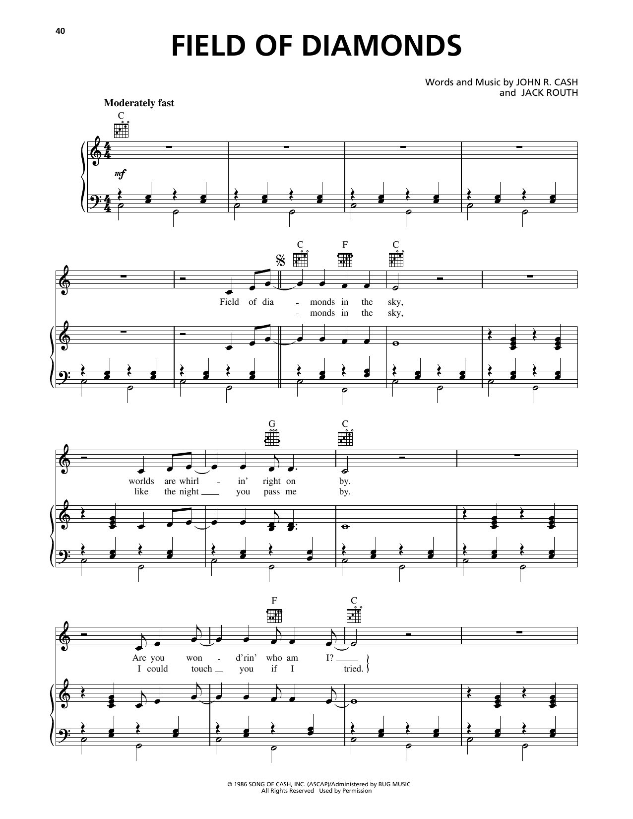 Johnny Cash Field Of Diamonds sheet music notes and chords. Download Printable PDF.