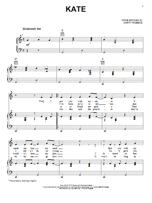 Johnny Cash Kate sheet music notes and chords. Download Printable PDF.