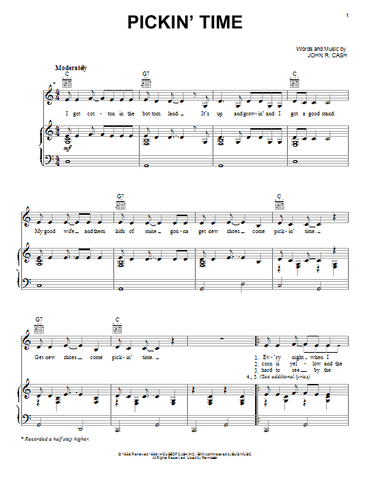 Johnny Cash Pickin' Time sheet music notes and chords. Download Printable PDF.