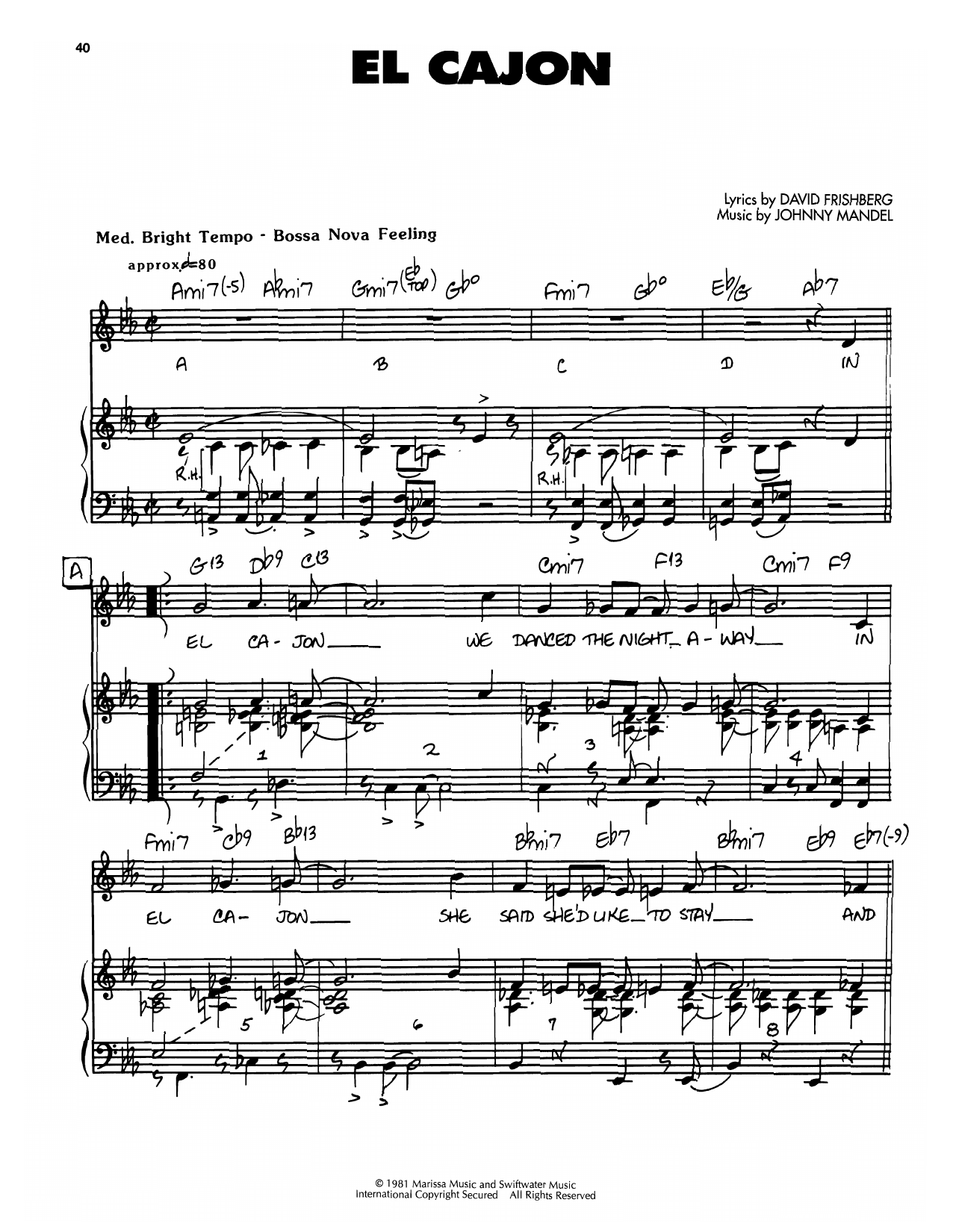 Johnny Mandel El Cajon sheet music notes and chords. Download Printable PDF.