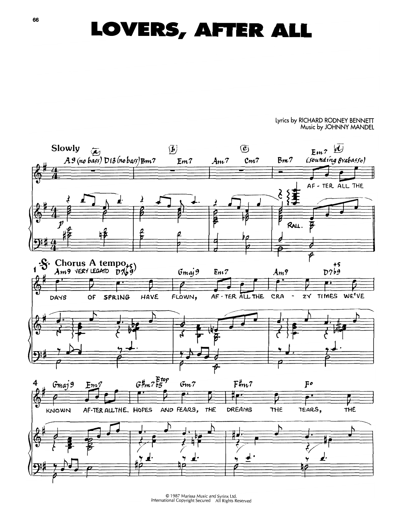 Johnny Mandel Lovers, After All sheet music notes and chords. Download Printable PDF.