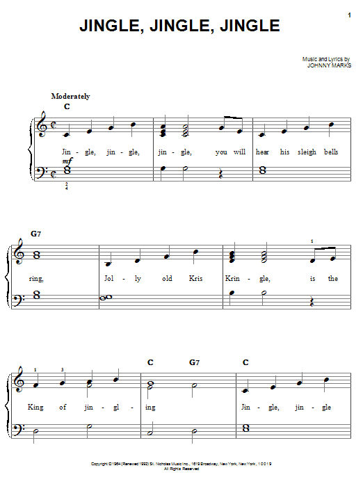 Johnny Marks Jingle, Jingle, Jingle sheet music notes and chords. Download Printable PDF.