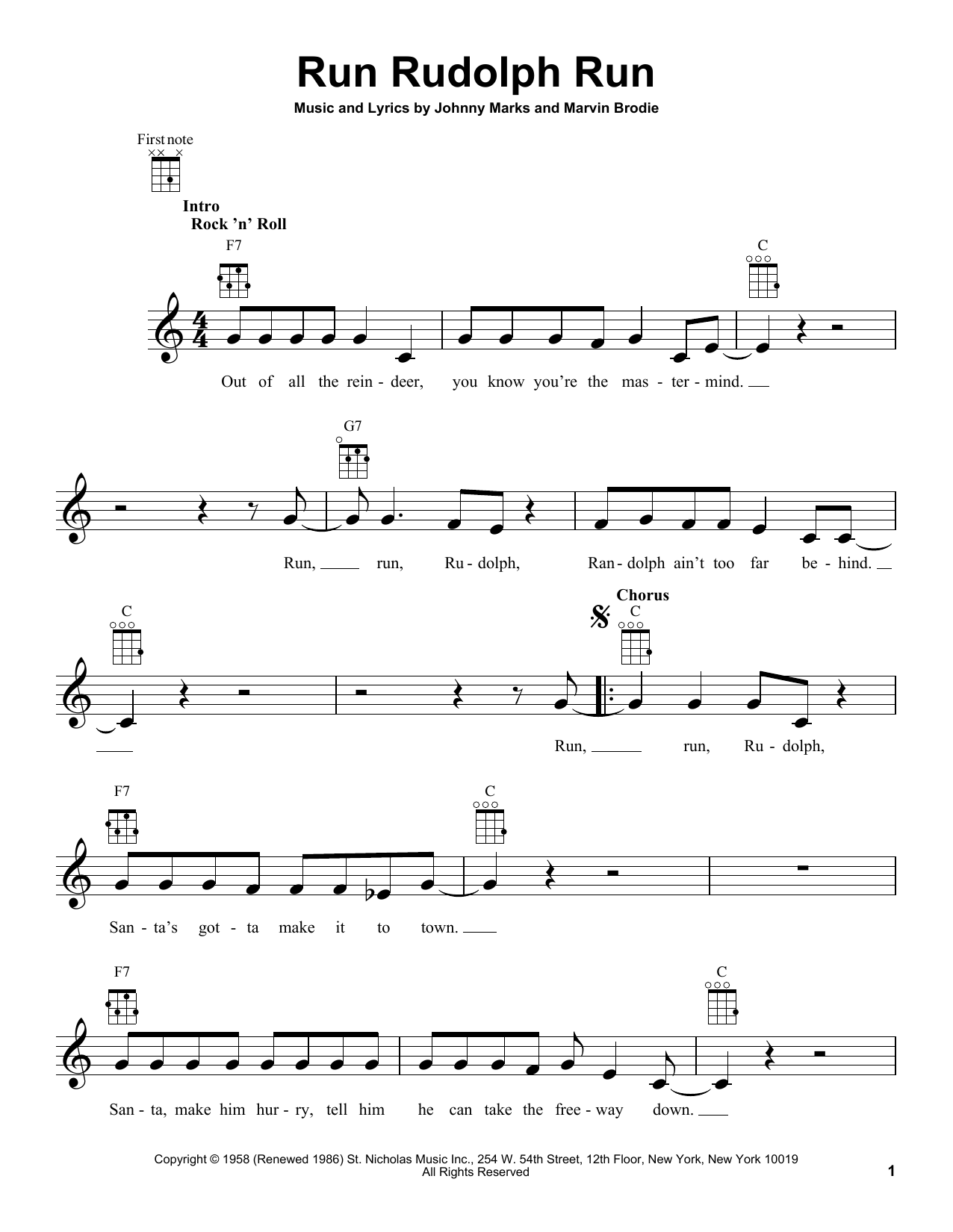 Johnny Marks Run Rudolph Run sheet music notes and chords. Download Printable PDF.