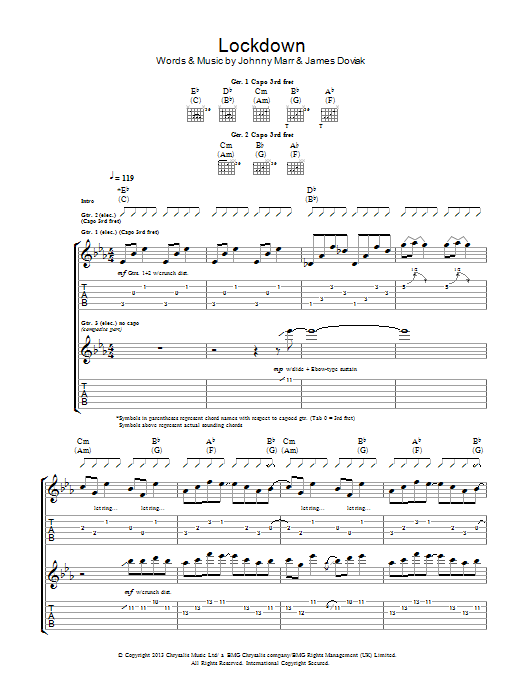 Johnny Marr Lockdown sheet music notes and chords. Download Printable PDF.