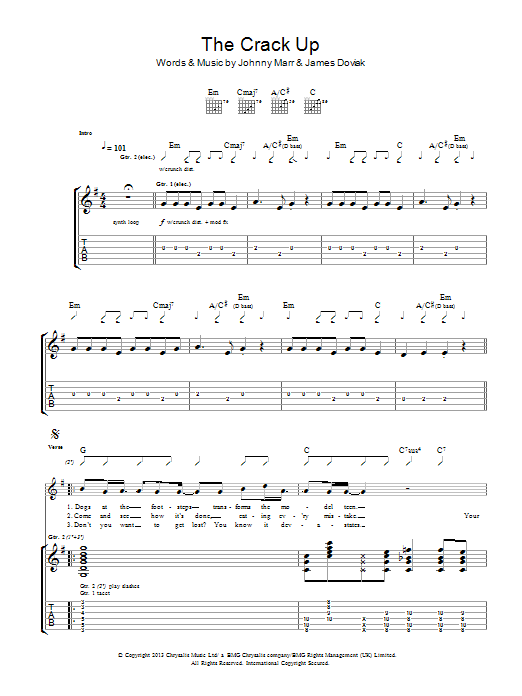 Johnny Marr The Crack Up sheet music notes and chords. Download Printable PDF.