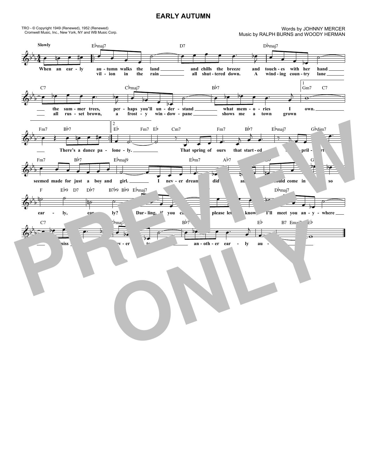 Johnny Mercer Early Autumn sheet music notes and chords. Download Printable PDF.