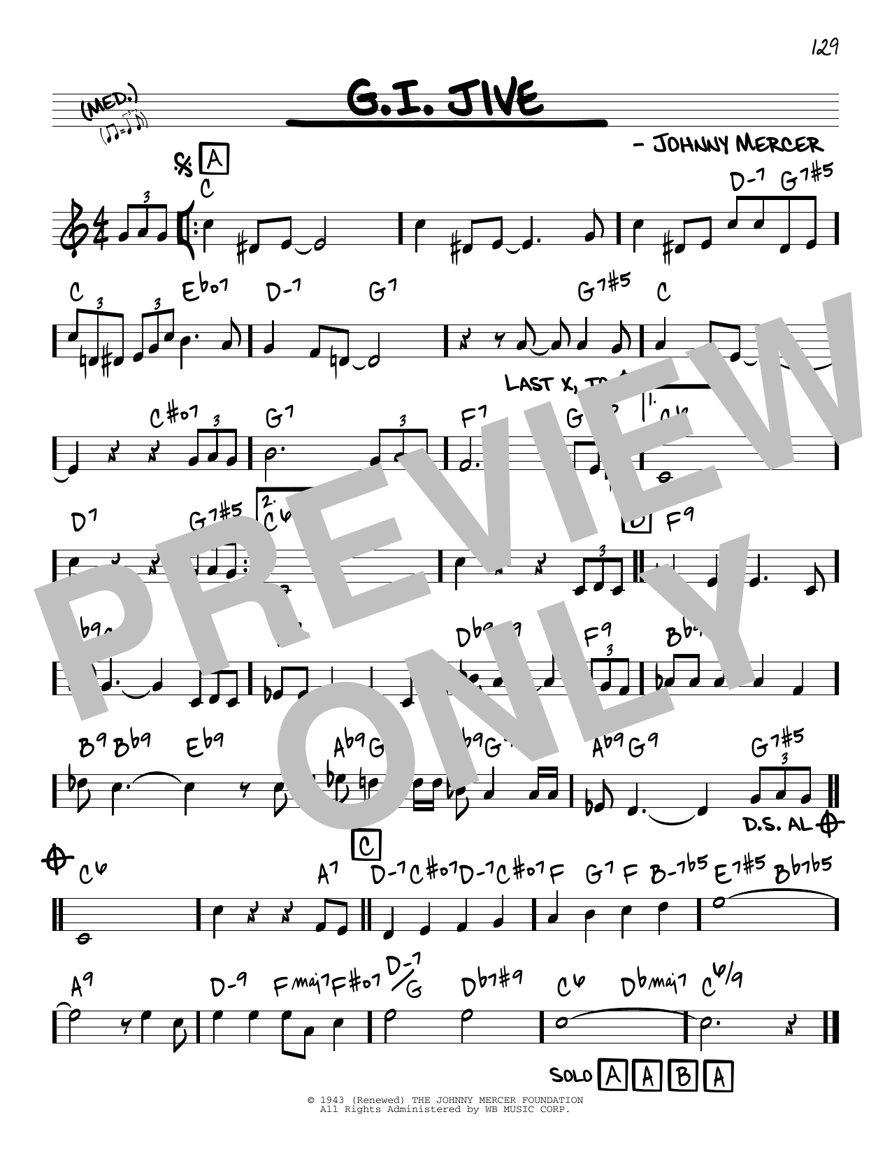 Johnny Mercer G.I. Jive sheet music notes and chords. Download Printable PDF.