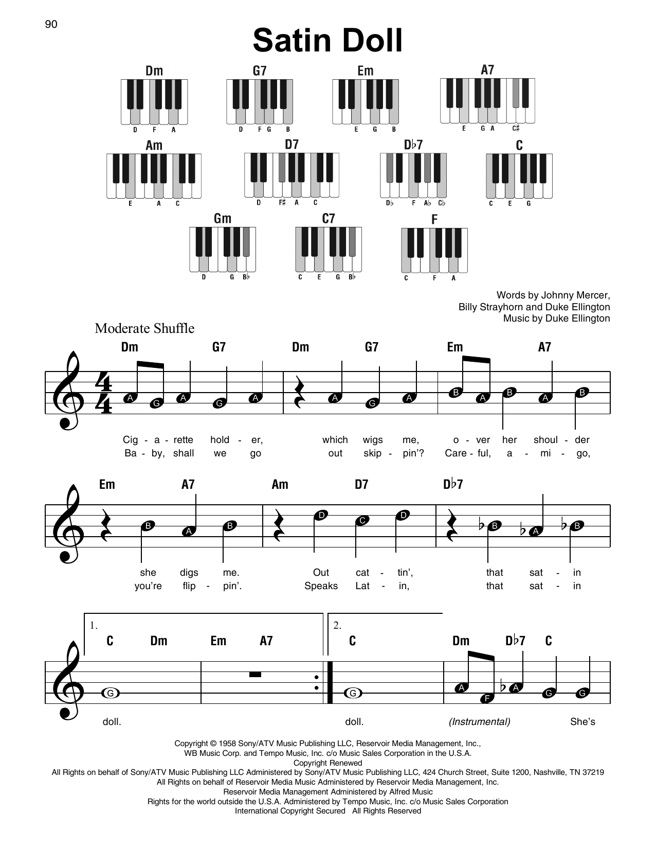 Johnny Mercer Satin Doll sheet music notes and chords. Download Printable PDF.