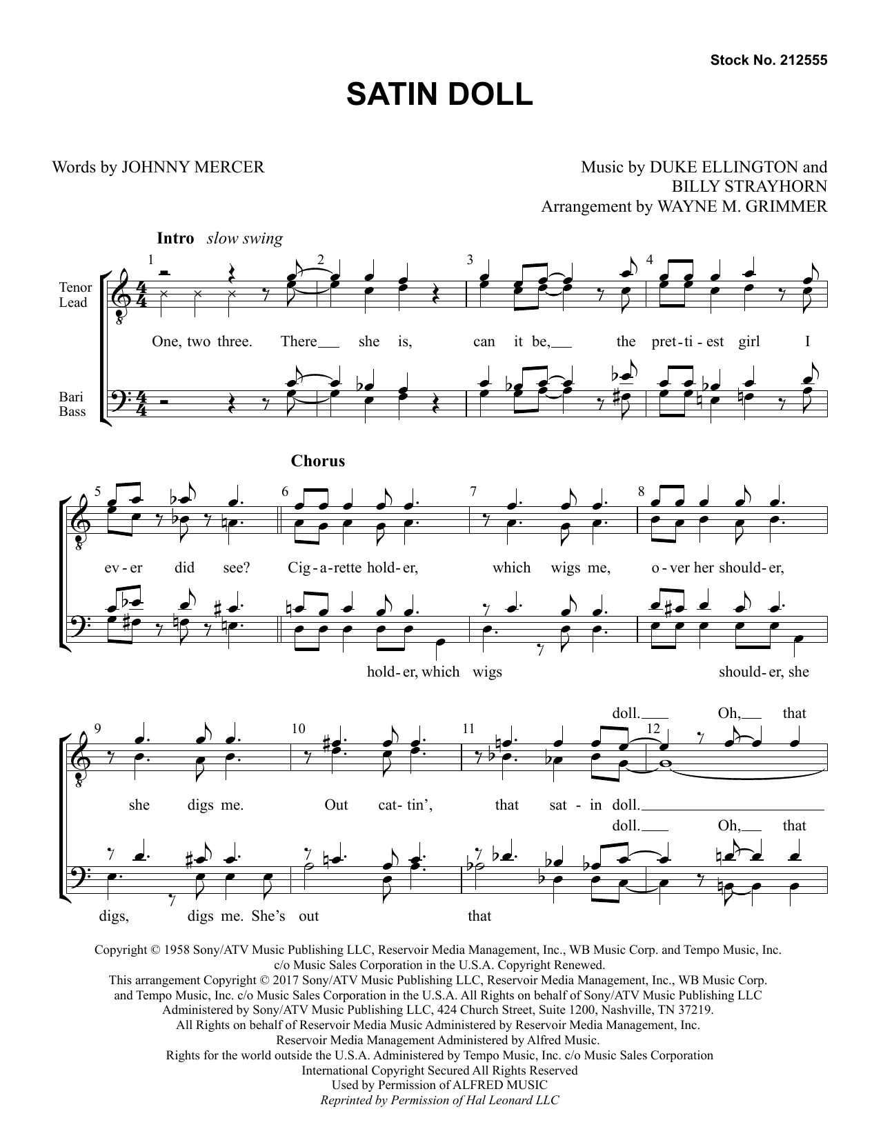 Learn to play Johnny Mercer Satin Doll (arr. Wayne Grimmer) sheet music for TTBB Choir in minutes. Price: 3.9900$ Johnny Mercer Satin Doll (arr. Wayne Grimmer) sheet music notes and chords arranged for TTBB Choir