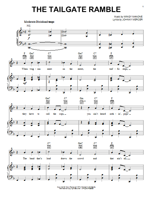 Johnny Mercer The Tailgate Ramble sheet music notes and chords. Download Printable PDF.