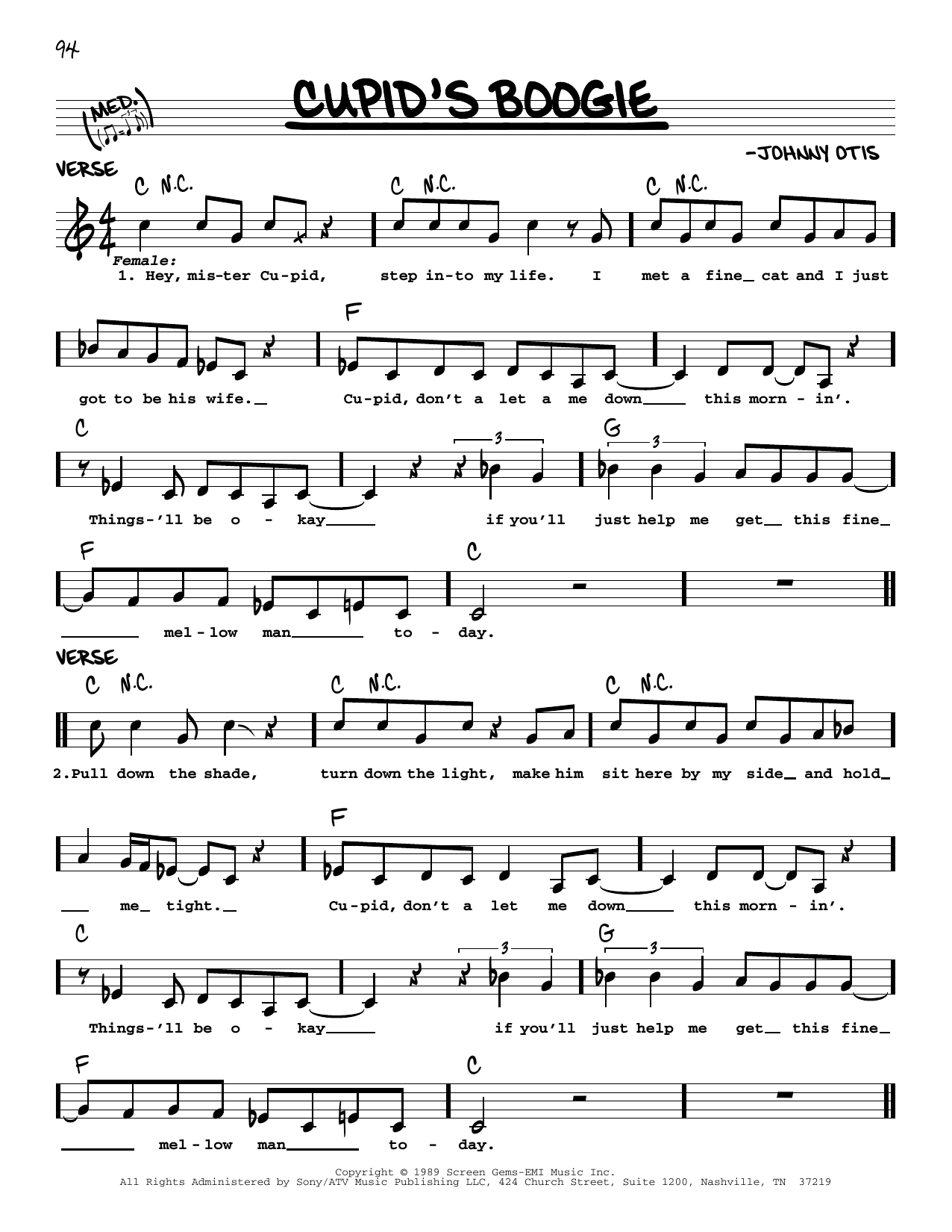 Johnny Otis Cupid's Boogie sheet music notes and chords. Download Printable PDF.