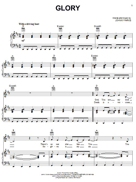 Johnny Parks Glory sheet music notes and chords. Download Printable PDF.