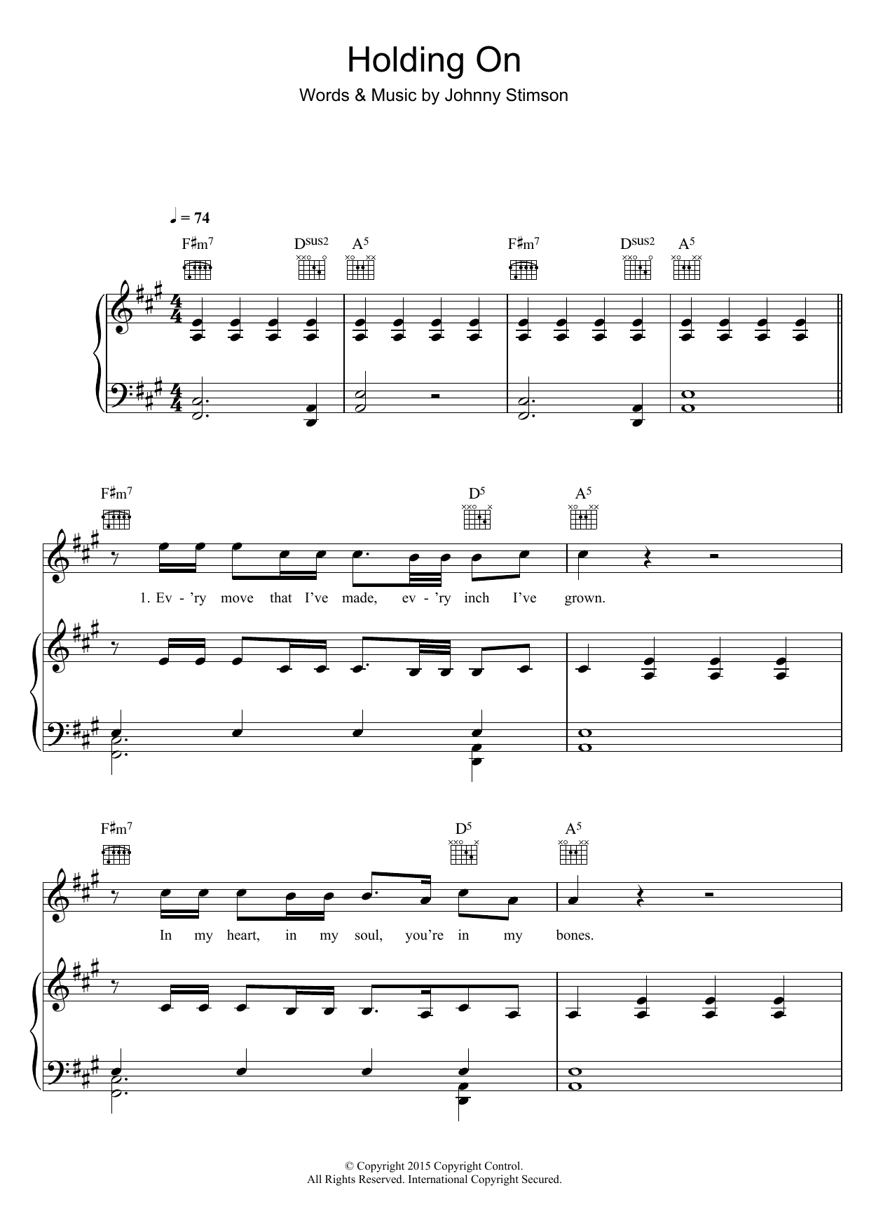 Johnny Stimson Holding On sheet music notes and chords. Download Printable PDF.