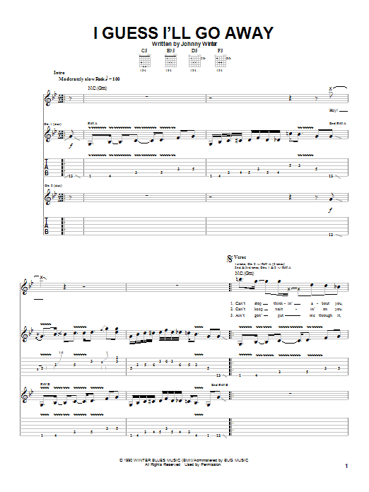 Learn to play Johnny Winter I Guess I'll Go Away sheet music for Guitar Tab in minutes. Price: 7.7900$ Johnny Winter I Guess I'll Go Away sheet music notes and chords. Download Printable PDF.