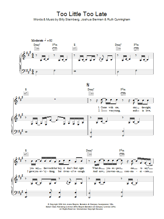 JoJo Too Little, Too Late sheet music notes and chords. Download Printable PDF.