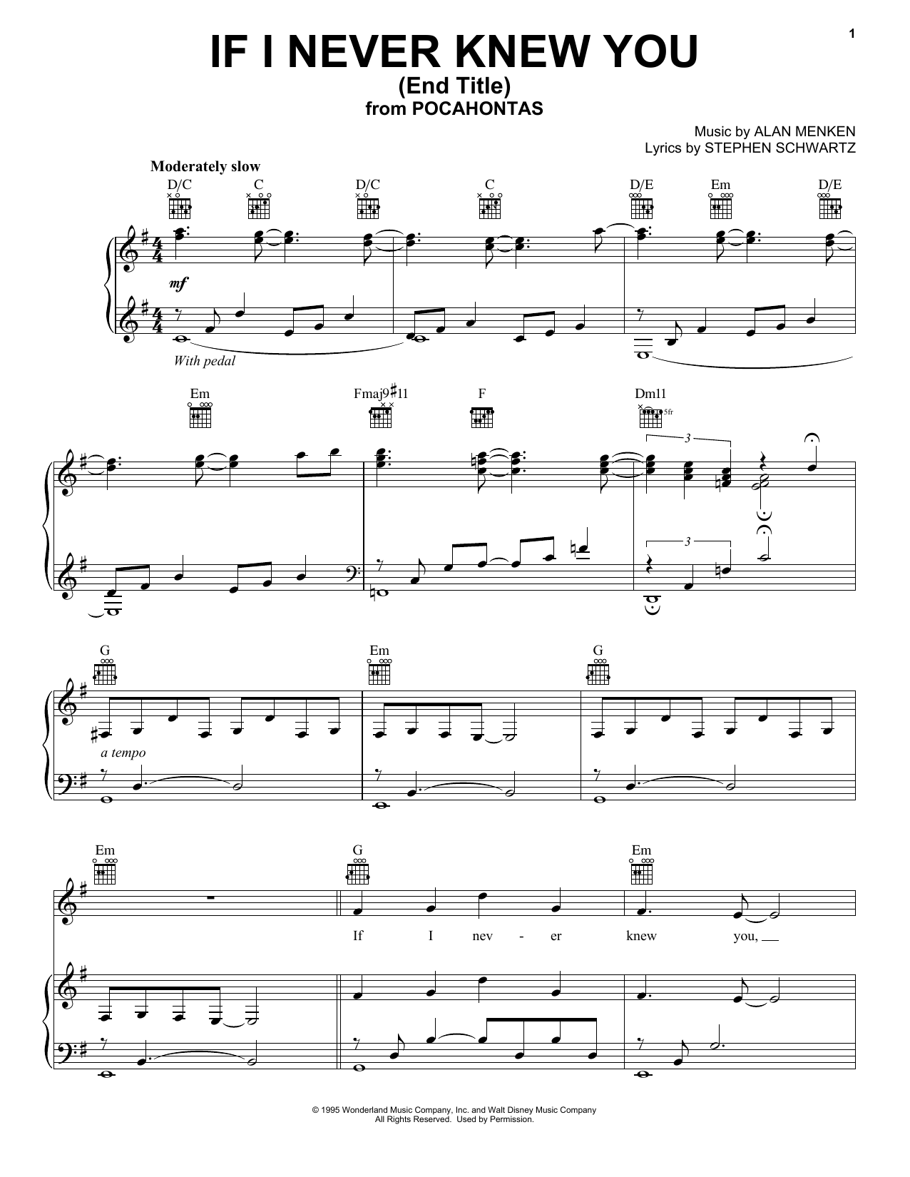 Jon Secada and Shanice If I Never Knew You (Love Theme from Pocahontas) sheet music notes and chords. Download Printable PDF.