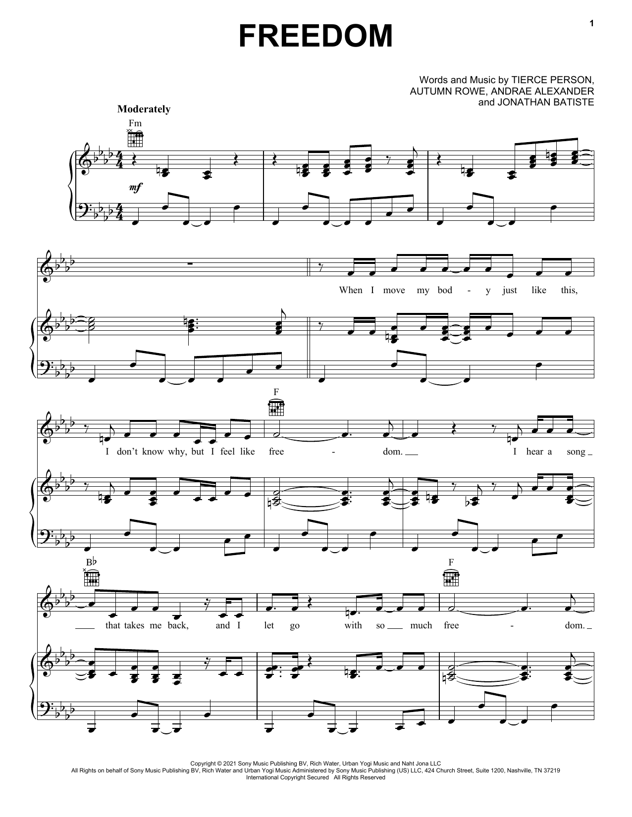 Jon Batiste FREEDOM sheet music notes and chords. Download Printable PDF.