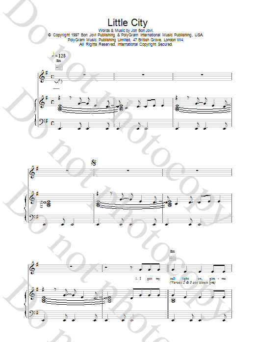 Jon Bon Jovi Little City sheet music notes and chords. Download Printable PDF.