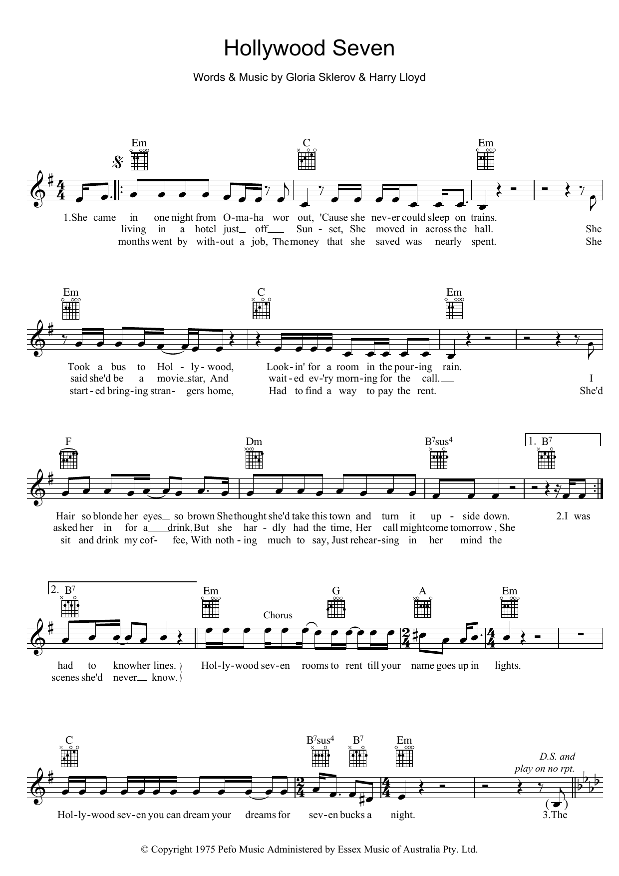 Learn to play Jon English Hollywood Seven sheet music for Lead Sheet / Fake Book in minutes. Price: 5.9900$ Jon English Hollywood Seven sheet music notes and chords arranged for Lead Sheet / Fake Book