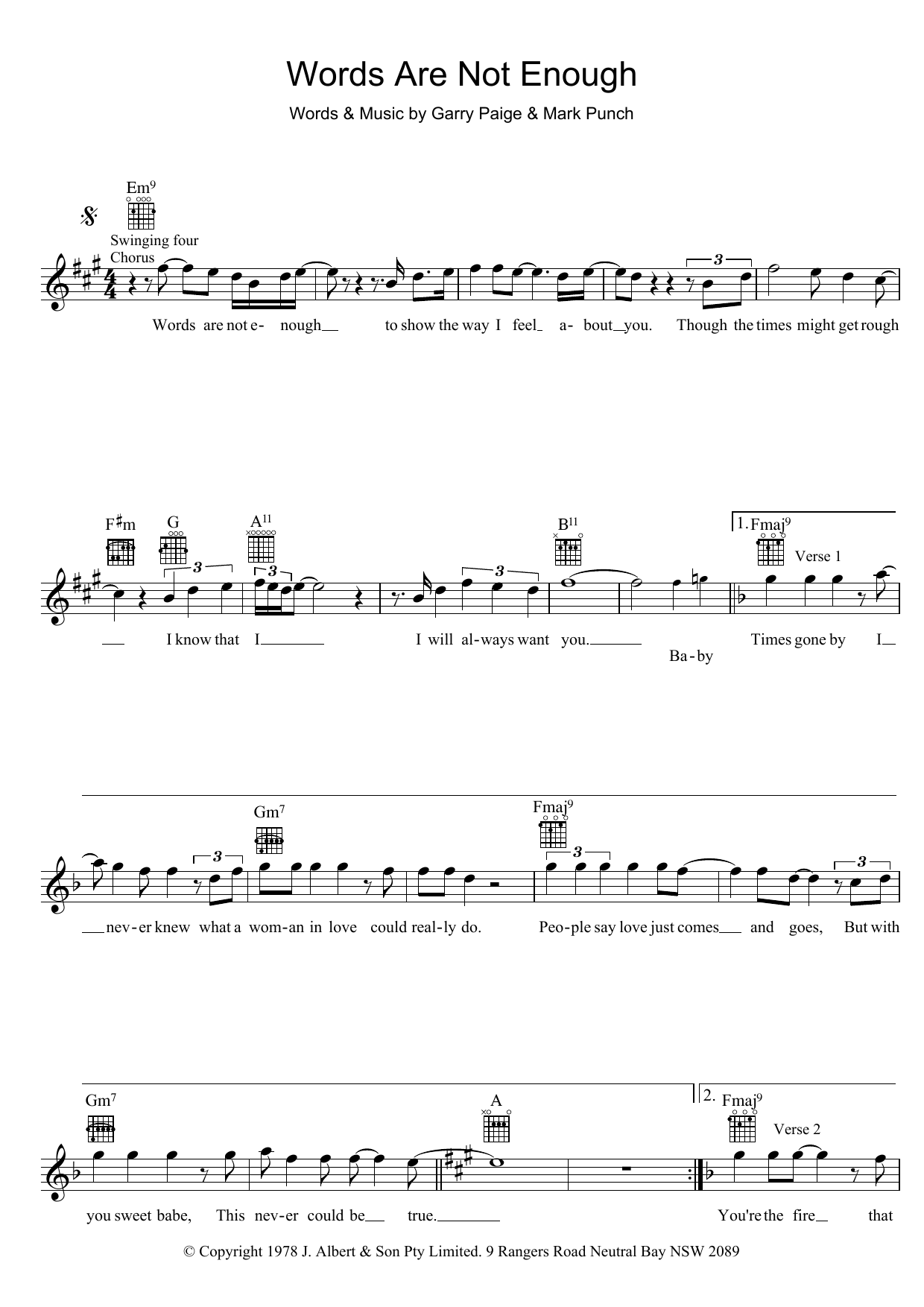 Learn to play Jon English Words Are Not Enough sheet music for Lead Sheet / Fake Book in minutes. Price: 5.9900$ Jon English Words Are Not Enough sheet music notes and chords arranged for Lead Sheet / Fake Book