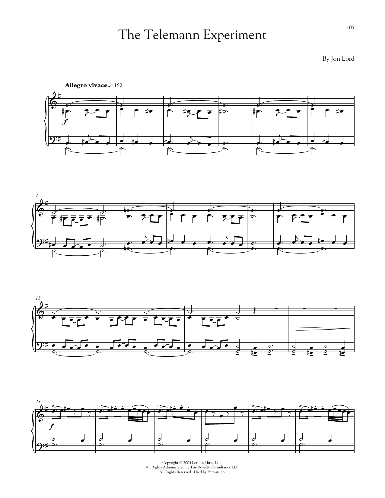 Learn to play Jon Lord The Telemann Experiment sheet music for Piano Solo in minutes. Jon Lord The Telemann Experiment sheet music notes and chords. Download Printable PDF.