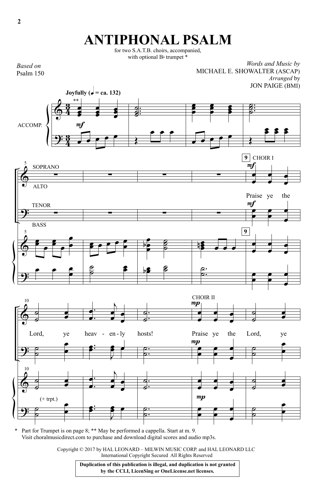 Jon Paige Antiphonal Psalm sheet music notes and chords. Download Printable PDF.