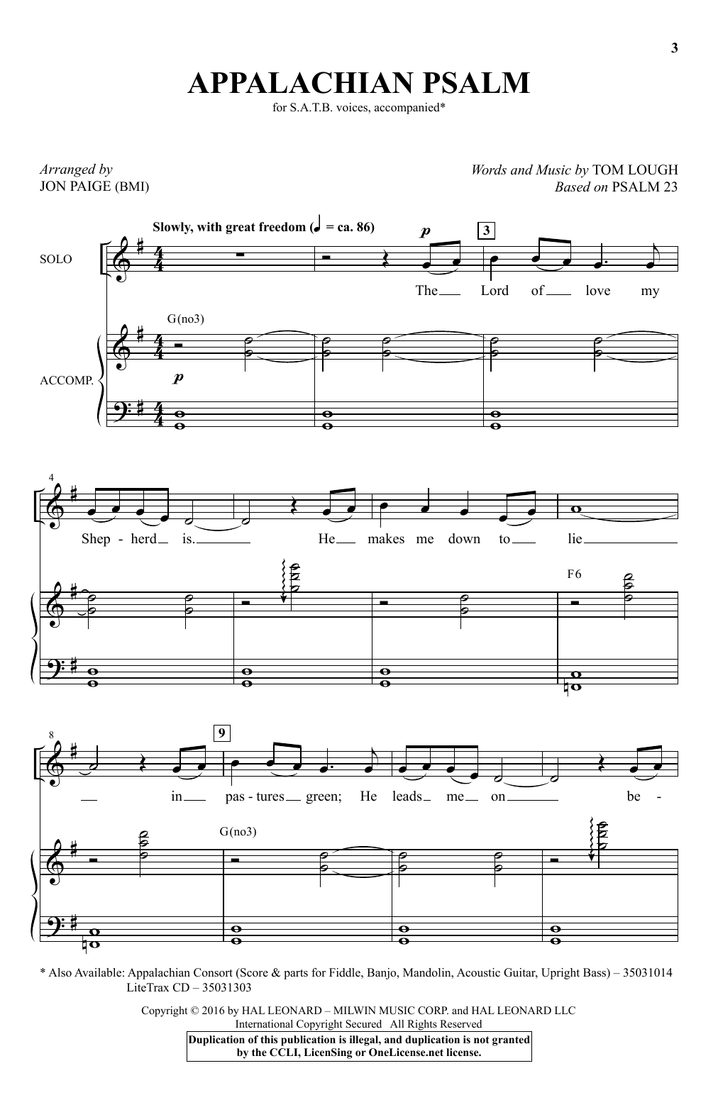 Tom Lough Appalachian Psalm (arr. Jon Paige) sheet music notes and chords. Download Printable PDF.