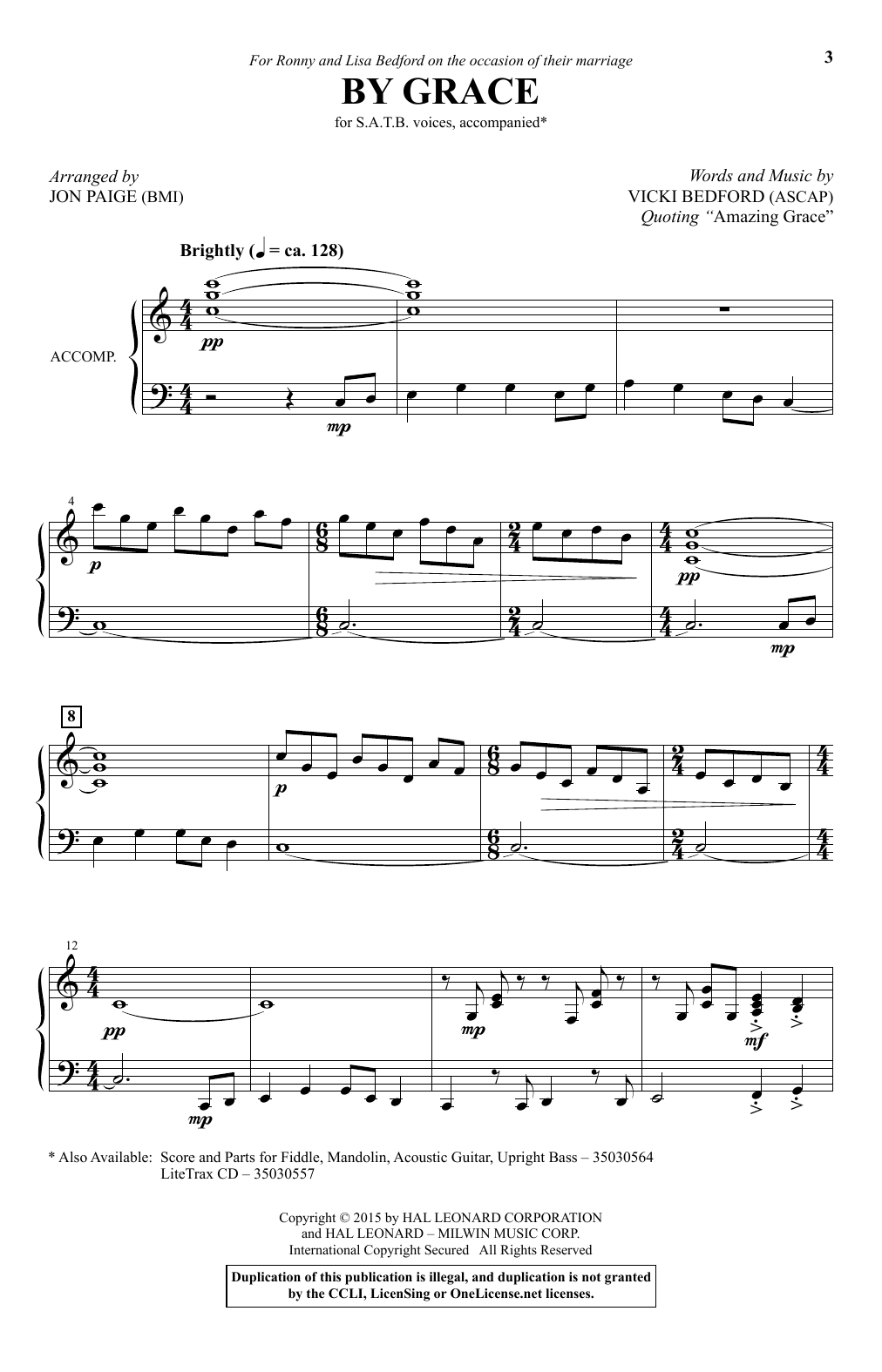 Jon Paige By Grace sheet music notes and chords. Download Printable PDF.