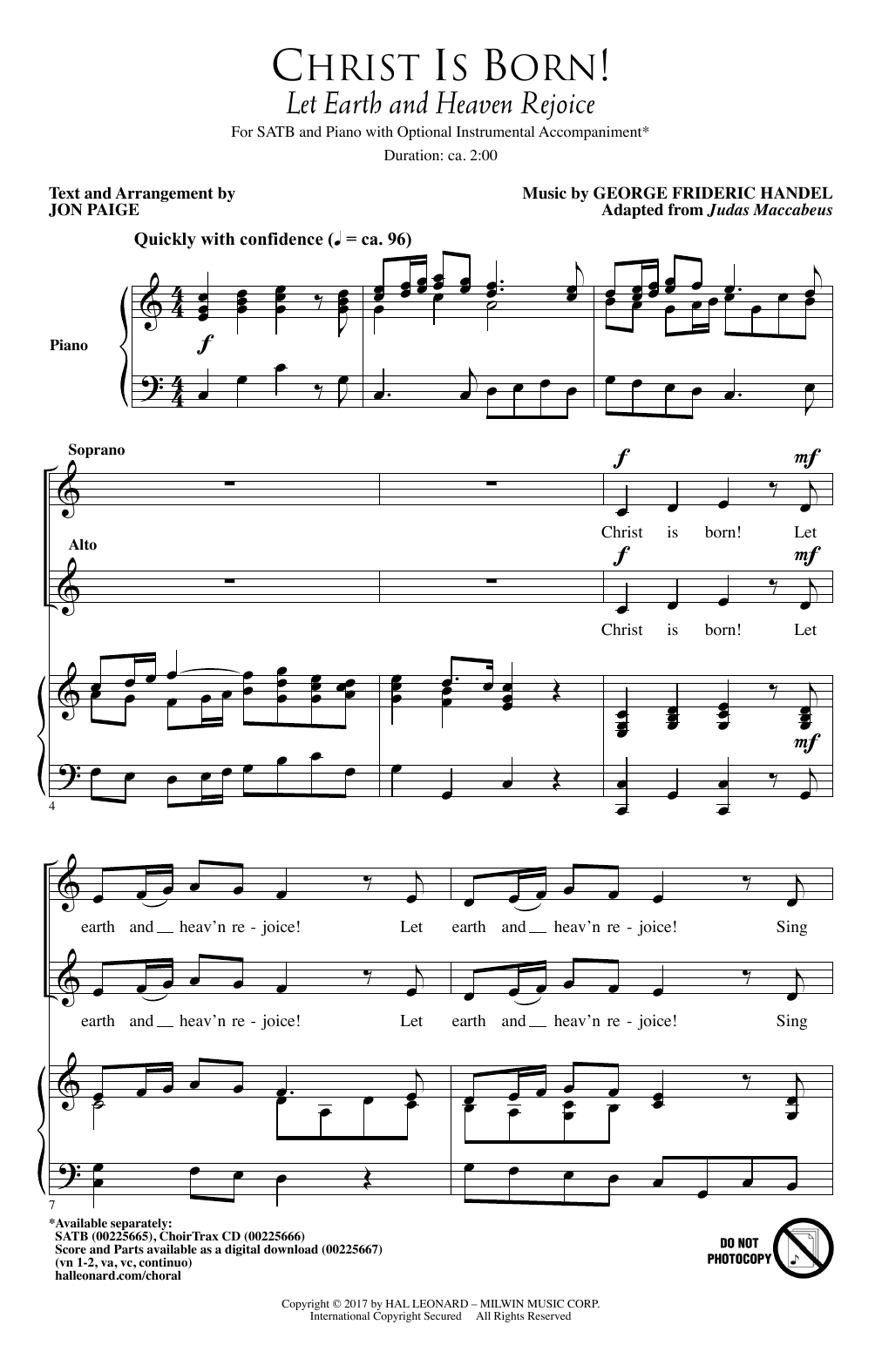 Learn to play Jon Paige Christ Is Born! (Let Heaven And Earth Rejoice) sheet music for SATB Choir in minutes. Price: 3.9900$ Jon Paige Christ Is Born! (Let Heaven And Earth Rejoice) sheet music notes and chords arranged for SATB Choir