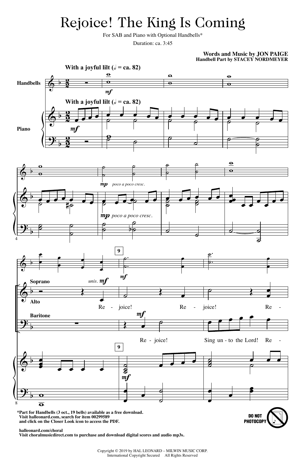 Jon Paige Rejoice The King Is Coming Sheet Music Pdf Notes Chords Sacred Score Sab Choir Download Printable Sku 427346