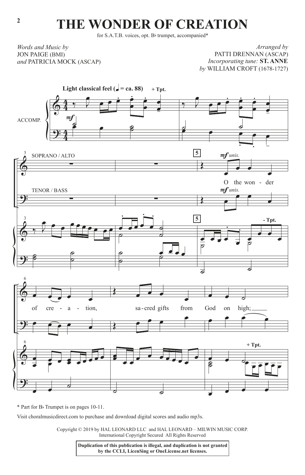Learn to play Jon Paige and Patricia Mock The Wonder Of Creation (arr. Patti Drennan) sheet music for SATB Choir in minutes. Price: 3.9900$ Jon Paige and Patricia Mock The Wonder Of Creation (arr. Patti Drennan) sheet music notes and chords arranged for SATB Choir