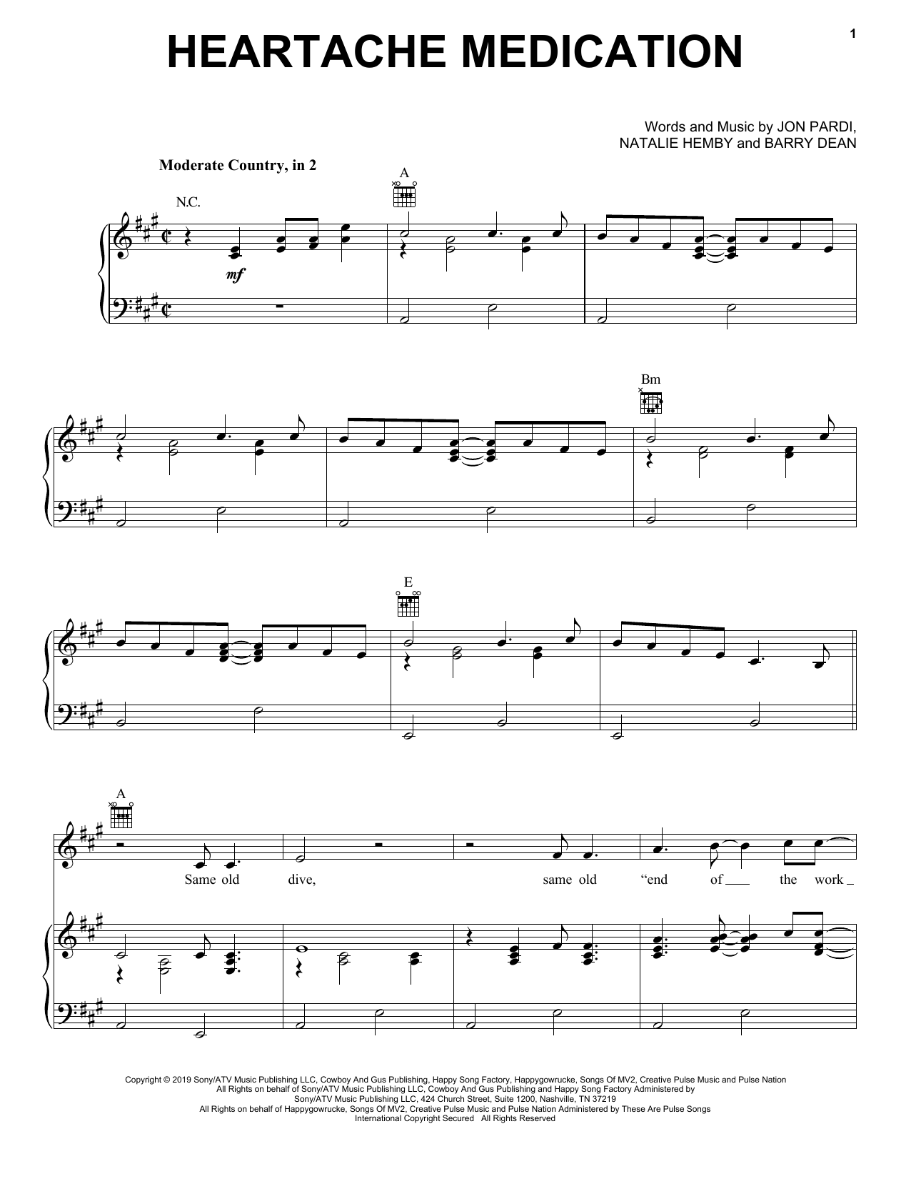 Jon Pardi Heartache Medication sheet music notes and chords. Download Printable PDF.