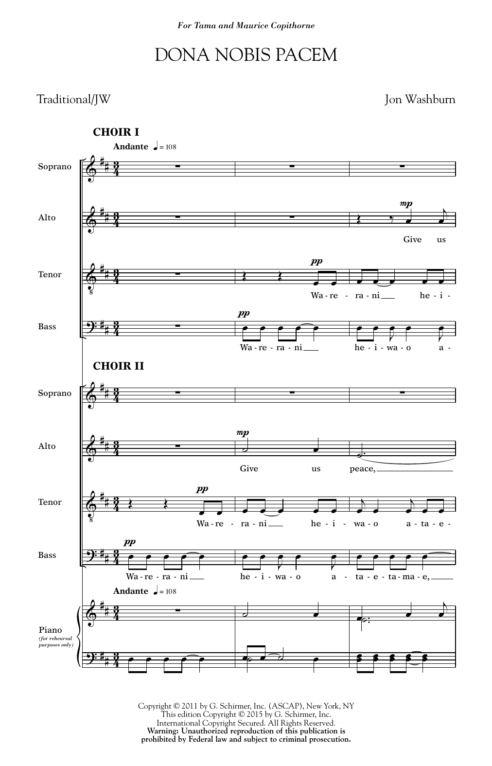 Jon Washburn Dona Nobis Pacem sheet music notes and chords. Download Printable PDF.