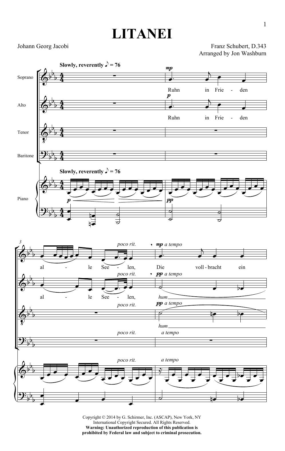 Jon Washburn Litanei sheet music notes and chords. Download Printable PDF.