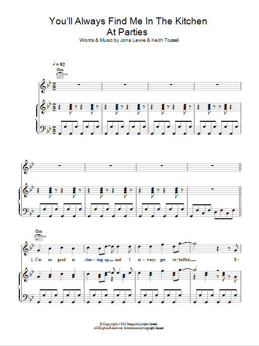 Learn to play Jona Lewie You'll Always Find Me In The Kitchen At Parties sheet music for Guitar Chords/Lyrics in minutes. Jona Lewie You'll Always Find Me In The Kitchen At Parties sheet music notes and chords