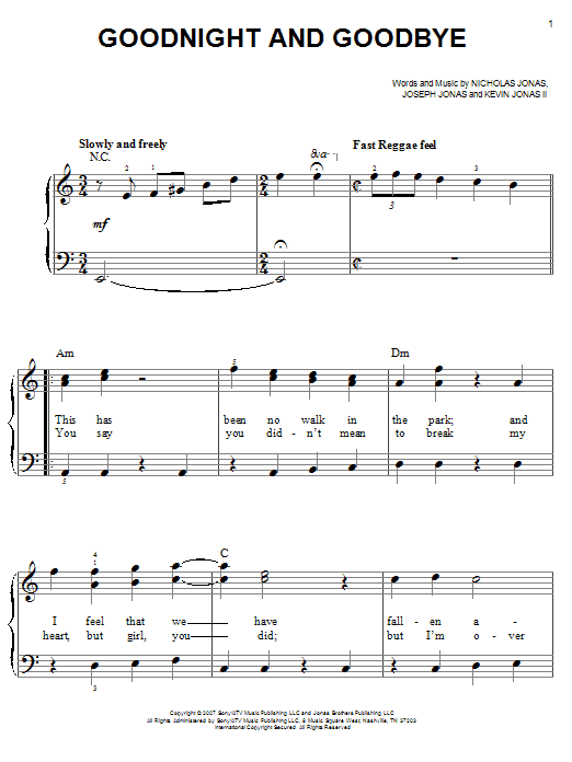 Jonas Brothers Goodnight And Goodbye sheet music notes and chords. Download Printable PDF.