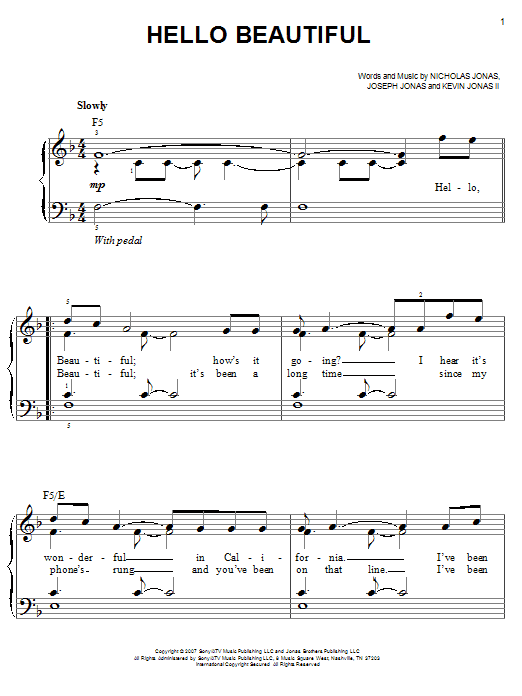 Learn to play Jonas Brothers Hello Beautiful sheet music for Easy Piano in minutes. Price: 6.9900$ Jonas Brothers Hello Beautiful sheet music notes and chords arranged for Easy Piano