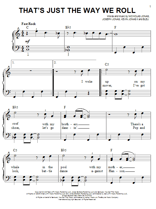 Jonas Brothers That's Just The Way We Roll sheet music notes and chords. Download Printable PDF.