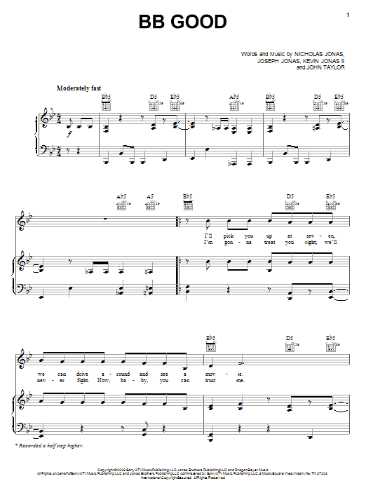 Learn to play Jonas Brothers BB Good sheet music for Easy Piano in minutes. Jonas Brothers BB Good sheet music notes and chords