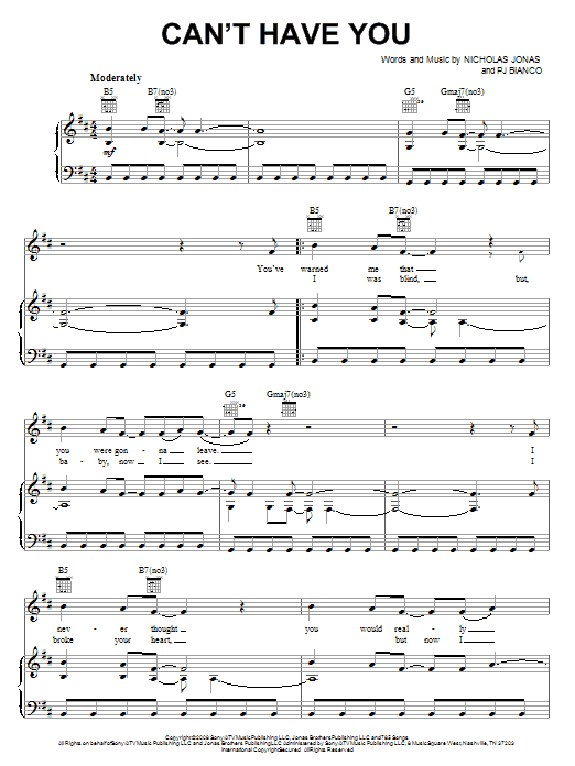 Learn to play Jonas Brothers Can't Have You sheet music for Easy Piano in minutes. Jonas Brothers Can't Have You sheet music notes and chords. Download Printable PDF.