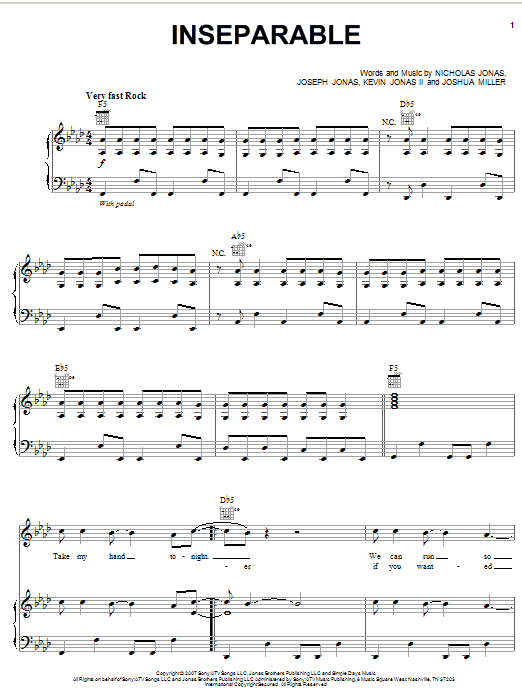 Jonas Brothers Inseparable sheet music notes and chords. Download Printable PDF.