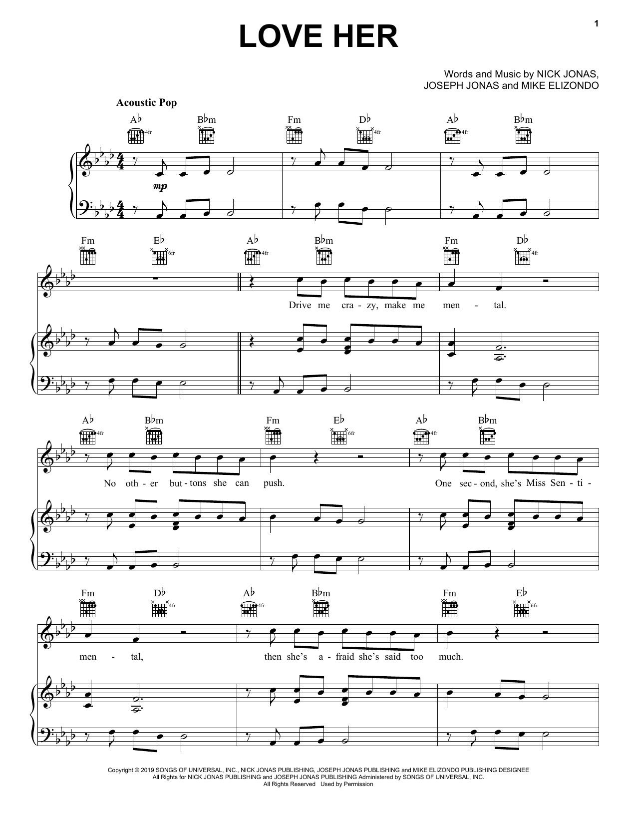 Jonas Brothers Love Her sheet music notes and chords. Download Printable PDF.